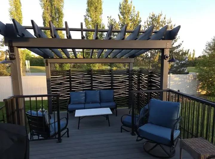 Custom pergola builder Red Deer Alberta - cedar and aluminum pergolas with louvre roofs